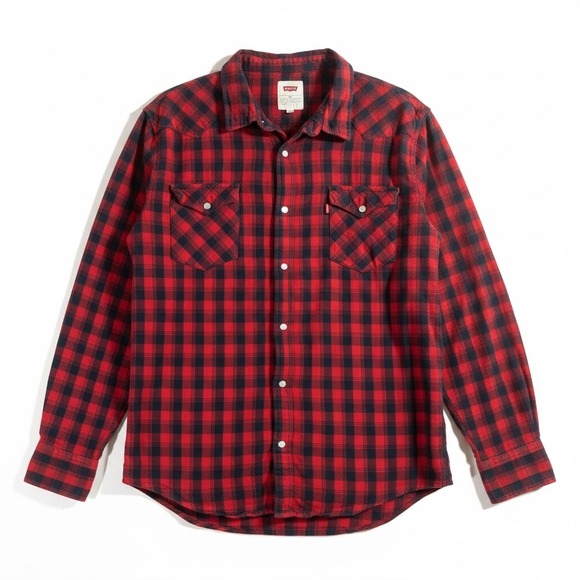 Levi's Other - Levi's Western Flannel Shirt Mens XXL Red Black Buffalo Plaid Excellent Snaps